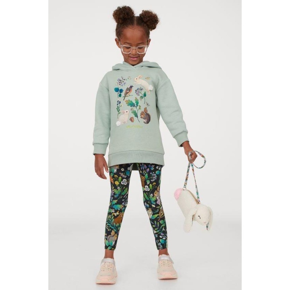 H&M x Whooli Chen Hoodie Size 3/4T Light Blue Animal Print Oversized Pullover